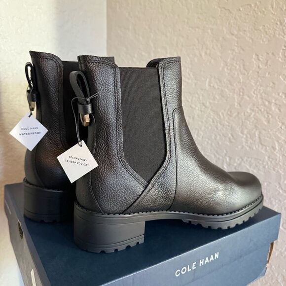 Cole Haan Camea Waterproof Leather Combat Boot,  Block‎ Heel Black, Size 9.5 NWT - Picture 6 of 16